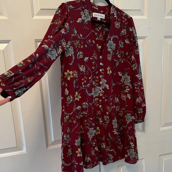 Emma & Michele Burgundy Floral Mini Dress - Picture 2 of 5